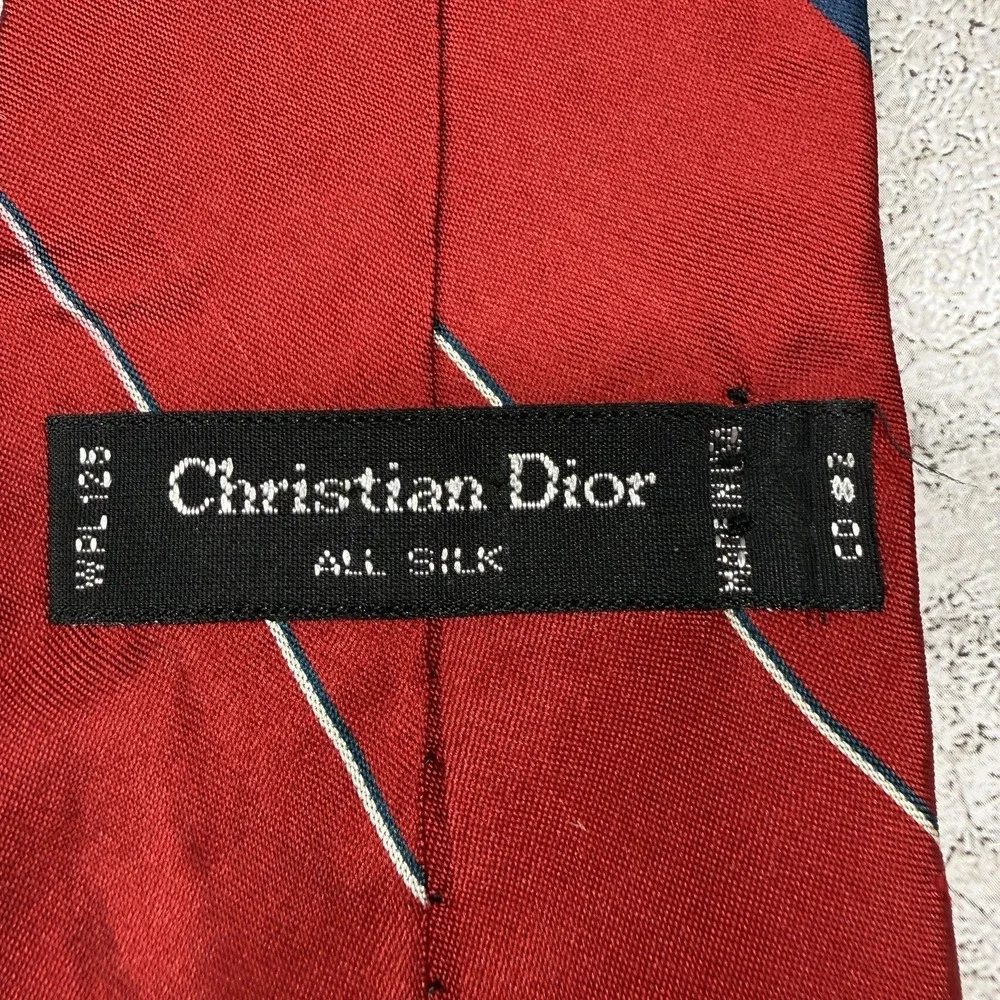 Christian Dior Silk Tie Mens One Size Red Striped Made In‎ Italy Necktie